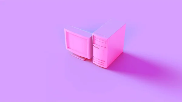 粉红色旧桌面计算机和监视器 — 图库照片