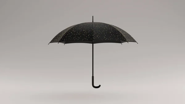Black Umbrella Gold Raindrops Straight View Illustration Render — Stock Photo, Image