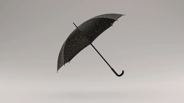 Black Umbrella Gold Raindrops Leaning Left Illustration Render — Stock Photo, Image