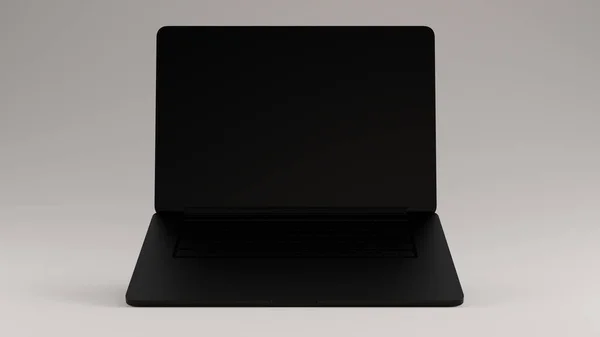 Laptop Negro Elevado Ángulo Frontal Vista Ilustración Renderizado —  Fotos de Stock