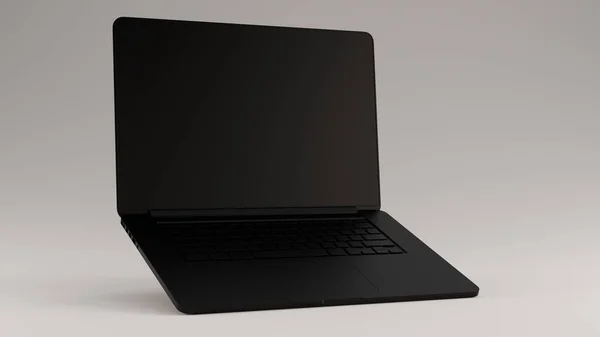 Laptop Negro Elevado Ángulo Cuartos Vista Derecha Ilustración Renderizado —  Fotos de Stock