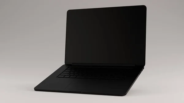 Zwarte Laptop Verhoogde Hoek Kwartaal Links Weergave Illustratie Renderen — Stockfoto