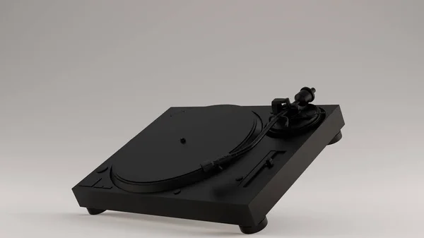 ブラック ヴィンテージ ターンテーブル レコード プレーヤー 角度付き左ビュー イラスト レンダリング — ストック写真