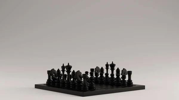 Μαύρη Σκακιέρα Και Κομμάτια Τετράμηνο Προβολή Εικόνα Απόδοση — Φωτογραφία Αρχείου