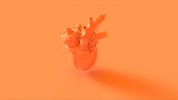 Narancs Mesterséges Szív Cyborg Illusztráció Renderelés — Stock Fotó