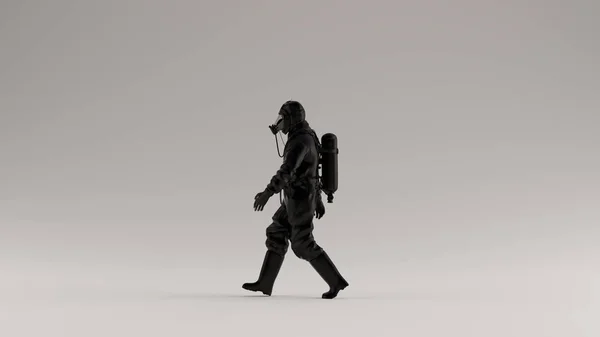 Hombre Negro Traje Hazmat Caminando Ilustración Render — Foto de Stock