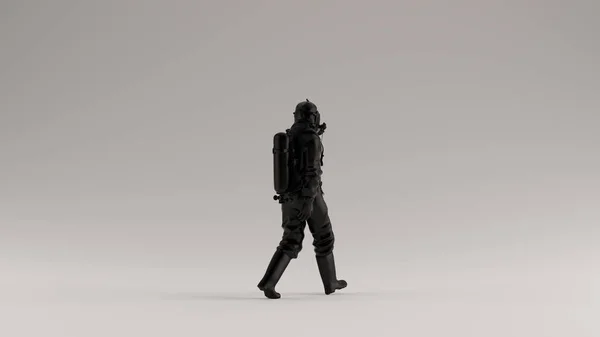 Μαύρο Άνθρωπος Μια Στολή Επικίνδυνων Υλικών Περπάτημα Απεικόνιση Απόδοση — Φωτογραφία Αρχείου
