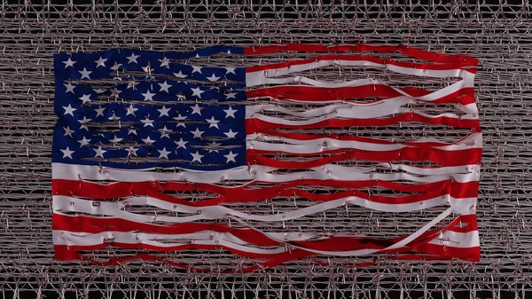 Usa Flag Torn Barbed Wire Illustration Render — Stock Photo, Image