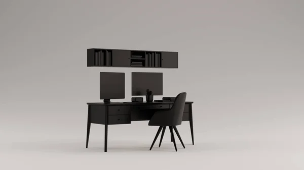 Czarny Mały Contemporary Home Office Setup Ilustracja Renderowania — Zdjęcie stockowe
