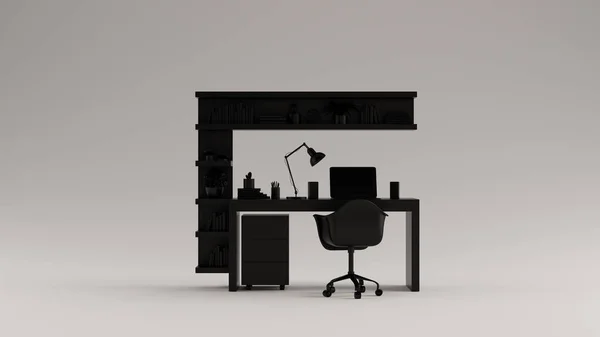 Schwarzes Kleines Modernes Home Office Mit Laptop Und Regalen Illustration — Stockfoto