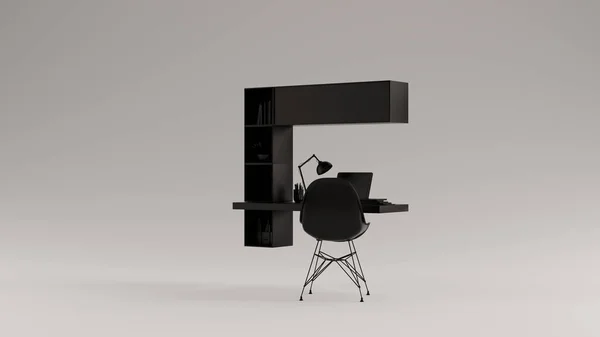 Black Simple Home Office Setup with Floating Desk 3d illustration 3d rendering