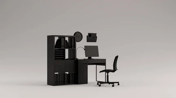 Pequeño Negro Simple Oficina Casa Con Estantes Caja Ilustración Renderizado — Foto de Stock