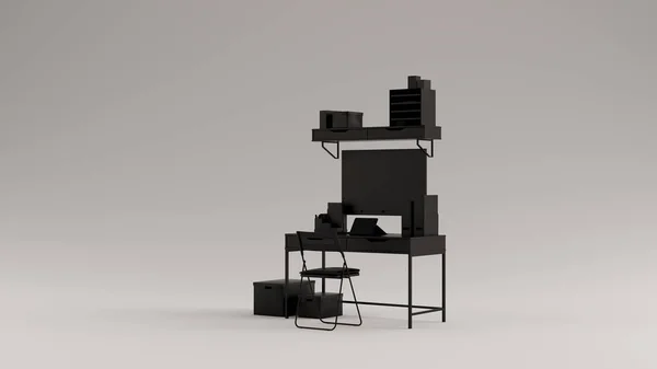 ストレージボックス3Dイラスト3Dレンダリングを備えたブラックシンプルな小さなホームオフィス — ストック写真