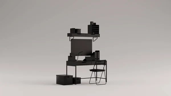Чорний Простий Крихітний Домашній Офіс Коробками Зберігання Ілюстрація Рендерингу — стокове фото