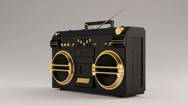 ブラックとゴールドのブームボックス3Dイラスト3Dレンダリング — ストック写真