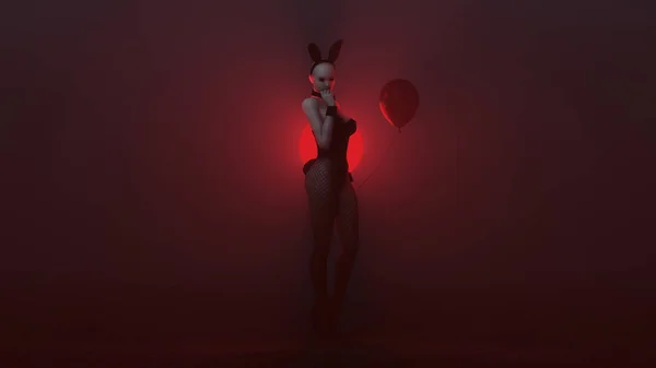 Demon Vampire Bunny Meisje Zwart Met Visnetten Zwarte Ballon Een — Stockfoto