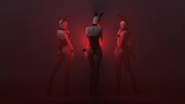 Demon Vampire Bunny Girls Black Tights Red Foggy Void Illustration — Stock Photo, Image