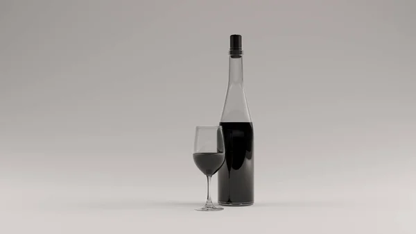 Black Wine in a Tall Glass Bottle with a Cork and Wine Glass Stop 3d illustration 3d render