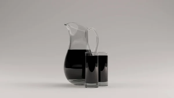 Чорна Рідина Скляному Глечику Двох Окулярах Ілюстрація Візуалізації — стокове фото