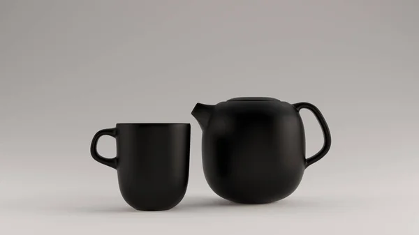 Siyah Kupa Çaydanlık Illüstrasyon Render — Stok fotoğraf
