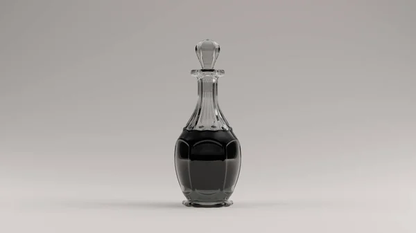 ガラスストップ3Dイラスト3Dレンダリング付きガラスデカンタボトル内の黒アルコール飲料 — ストック写真