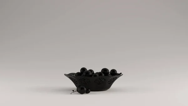 Fekete Olajbogyó Egy Fekete Ornate Bowl Illusztráció Render — Stock Fotó