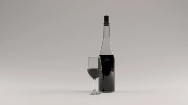 Black Wine an Glass Bottle with a Cork and Wine Glass Stop 3d illustration 3d render