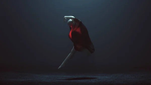 Bailarina Ballet Negra Demonio Saltando Por Aire Envuelto Plástico Negro —  Fotos de Stock