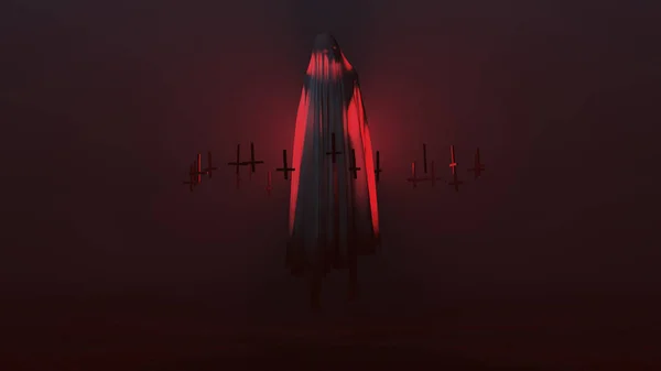 Floating Evil Spirit Ghost Demon Death Shroud Upside Floating Crosses — Stock Photo, Image