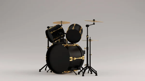 Черный Золотом Drum Kit Left View Иллюстрация Render — стоковое фото