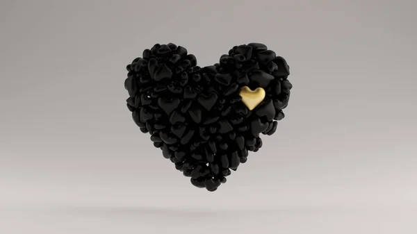 大黑色与小金心3D心脏图标由大量的小心脏3D插图3D渲染 — 图库照片