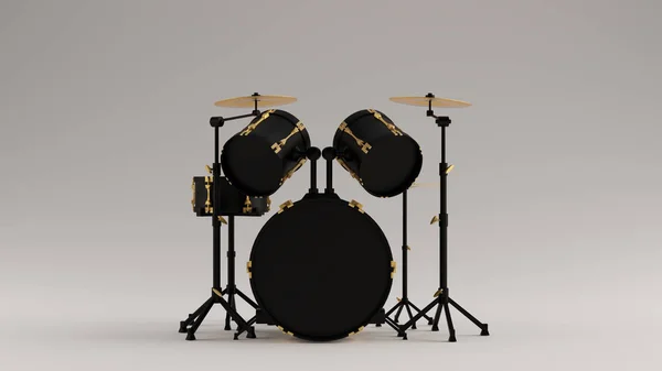 Black Gold Detail Drum Kit Front View Иллюстрация Рендеринг — стоковое фото
