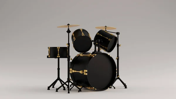 Черный Золотом Drum Kit Right View Иллюстрация Render — стоковое фото