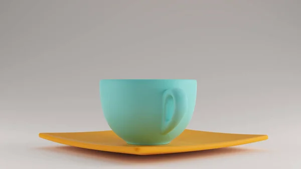 Γαλάζιο Μπλε Τυρκουάζ Και Πορτοκαλί Φλιτζάνι Καφέ Ένας Δίσκος Καπουτσίνο — Φωτογραφία Αρχείου