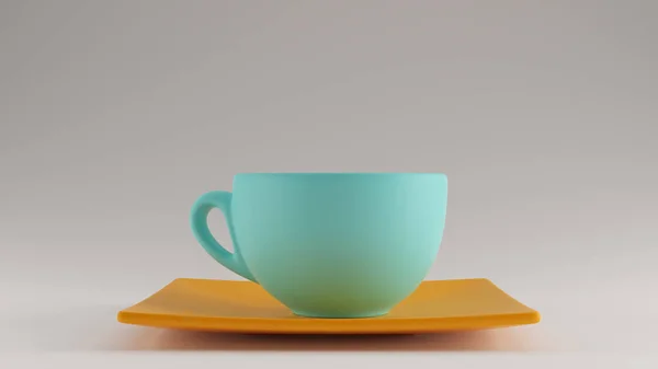 Golfo Azul Turquesa Naranja Taza Café Platillo Cappuccino Ilustración Render —  Fotos de Stock