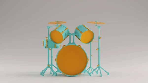 Gulf Blue Turquoise Dan Orange Drum Kit Illustration Render — Stok Foto