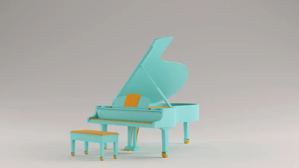 Azul Del Golfo Turquesa Naranja Grand Piano Cuartos Ilustración Render —  Fotos de Stock