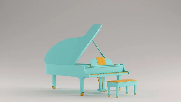 Gulf Blue Turquoise and Orange Grand Piano 3 Quarter 3d illustration 3d render