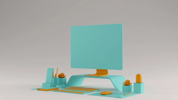 Gulf Blue Turquoise and Orange Contemporary Desk Setup Right View 3d
