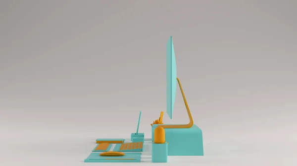 Gulf Blue Turquoise and Orange Contemporary Desk Setup Right View 3d