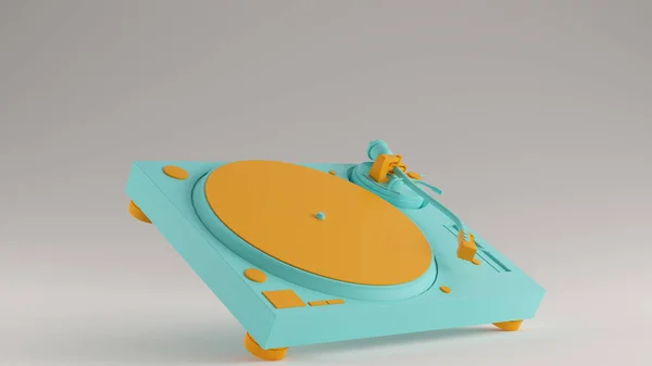 Gulf Blue Turquoise and Orange Vintage Turntable Record Player Angled 3d illustration 3d render