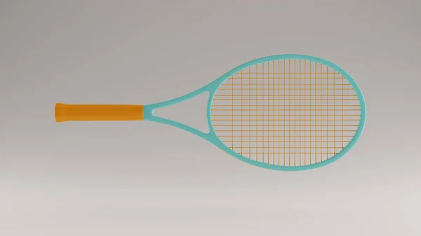 ガルフブルーターコイズとオレンジテニスラケット角度3D — ストック写真