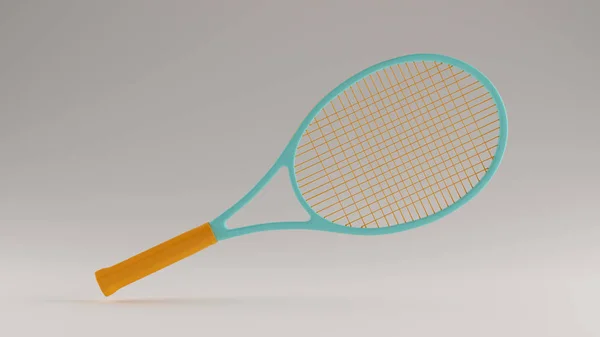 Gulf Blue Turkos Och Orange Tennis Racket Vinklad — Stockfoto