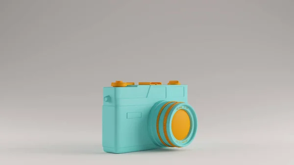 Gulf Blue Turquoise and Orange Vintage Camera with Adjustable Lens 3d