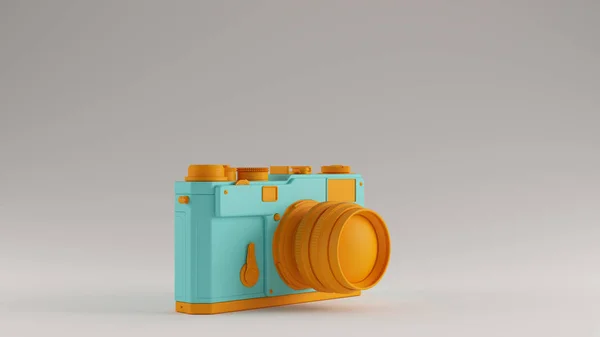 海湾蓝色绿松石和橙色复古相机与可调镜头3D — 图库照片