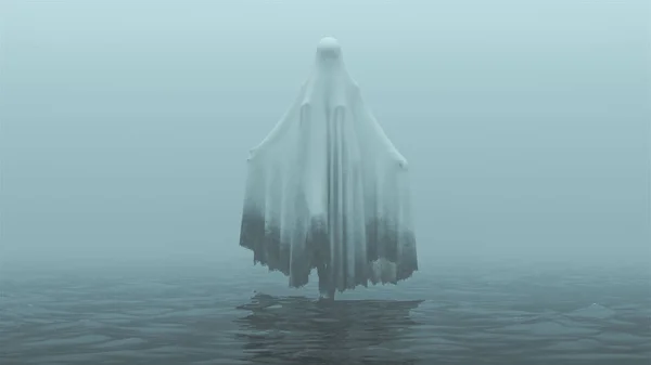 Úszó Gonosz Szellem Ghost Egy Térd Emelt Karok Death Shroud — Stock Fotó