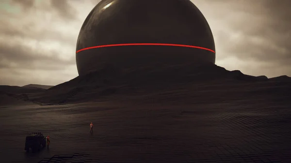 Гигантский Инопланетянин Плетет Черную Геометрическую Абстракцию Куб Плакал Depth Field — стоковое фото
