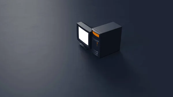 Blue Orange White Old Retro Desktop Computer Und Monitor Abbildung — Stockfoto