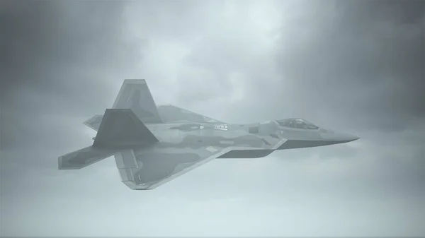 戦闘機ジェット航空機低曇りの日の3Dイラスト3Dレンダリング — ストック写真