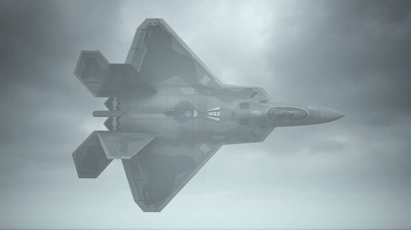 Fighter Jet Aircraft Flying Low Overcast Day 3d illustration 3d render